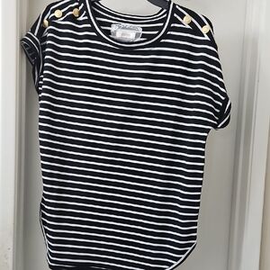 Black and White Striped Top with Gold Buttons